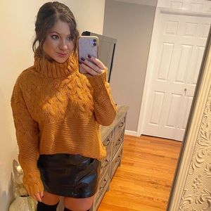 Adoring Heart Camel Knit Turtleneck Sweater